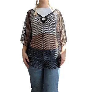 Black mesh / Y2K fishnet top Size 2XL
